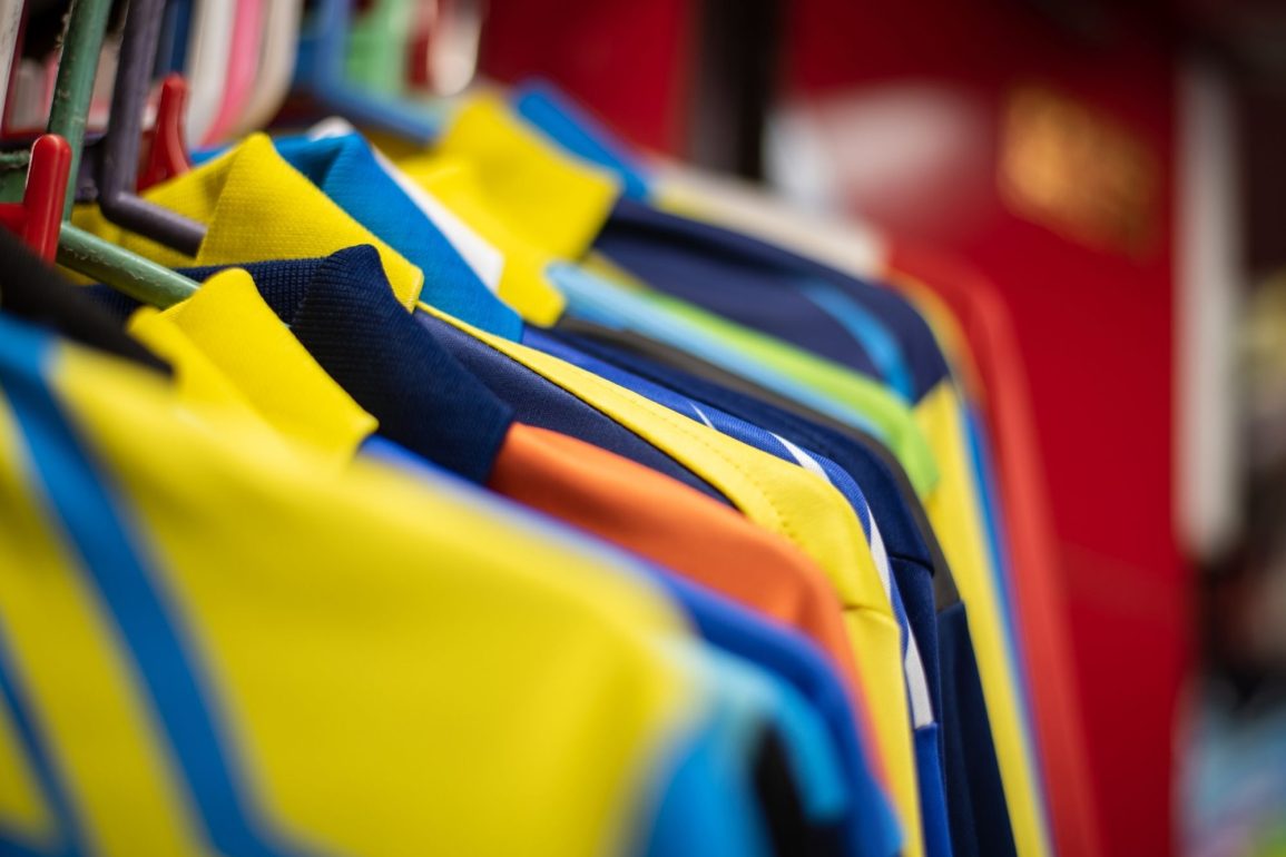 Collection of soccer or football shirts and jerseys